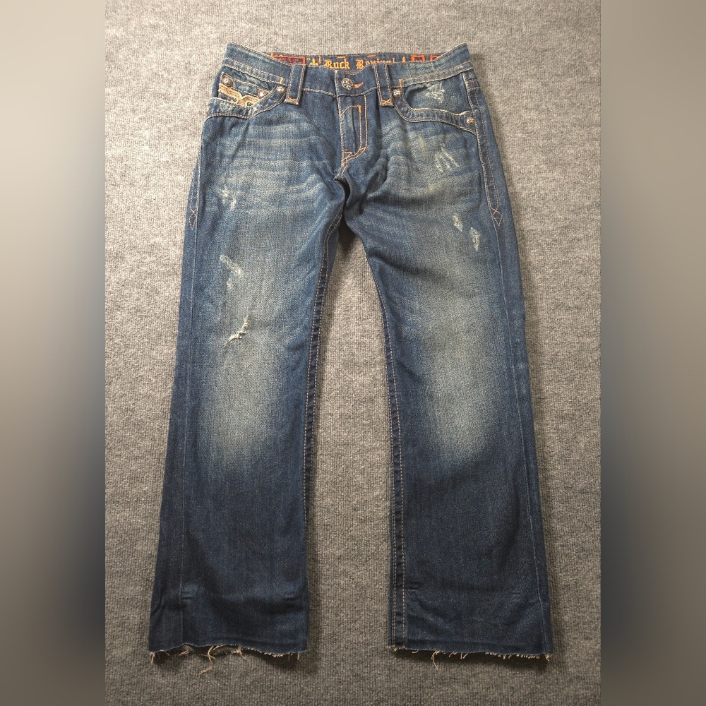 ​Rock Revival‎ John Straight Distressed Blue Denim Jeans Size 33